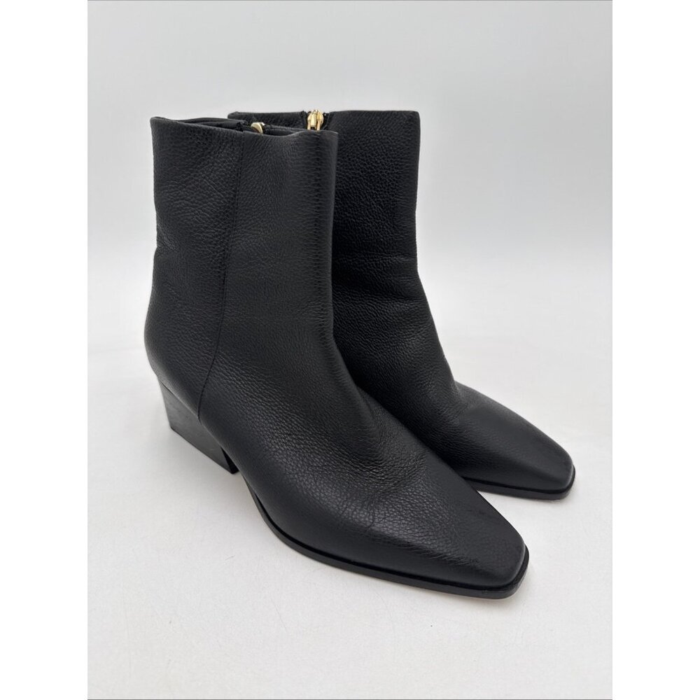 Marion Parke Black Side Zip Boots Booties Ankle 37.5 US 7 Pebbled Leather Heel